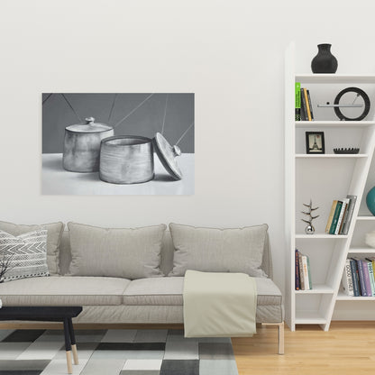 Old Pot with Lid Canvas | White Kitchen Decor Wall Art
