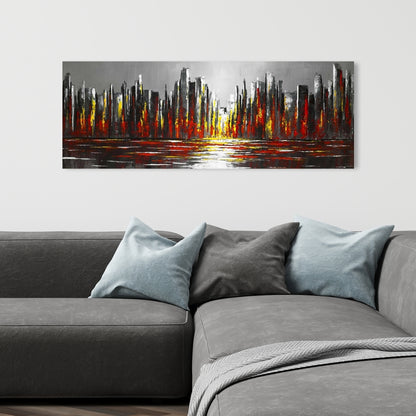 Industrial Abstract Red Skyline Canvas - Bedroom Home Decor