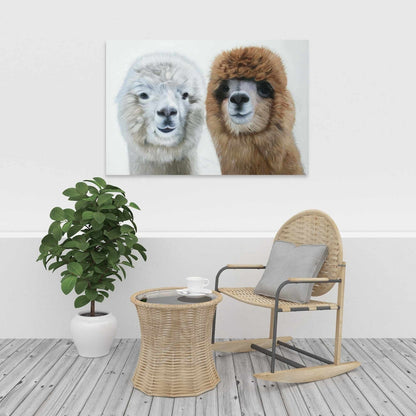 White Farm Animals Canvas - Two Llamas Home Decor Bedroom