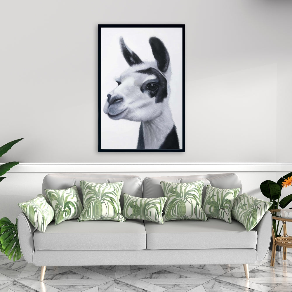 Toile de chambre blanche rustique - Décoration d'intérieur Lama noir et blanc