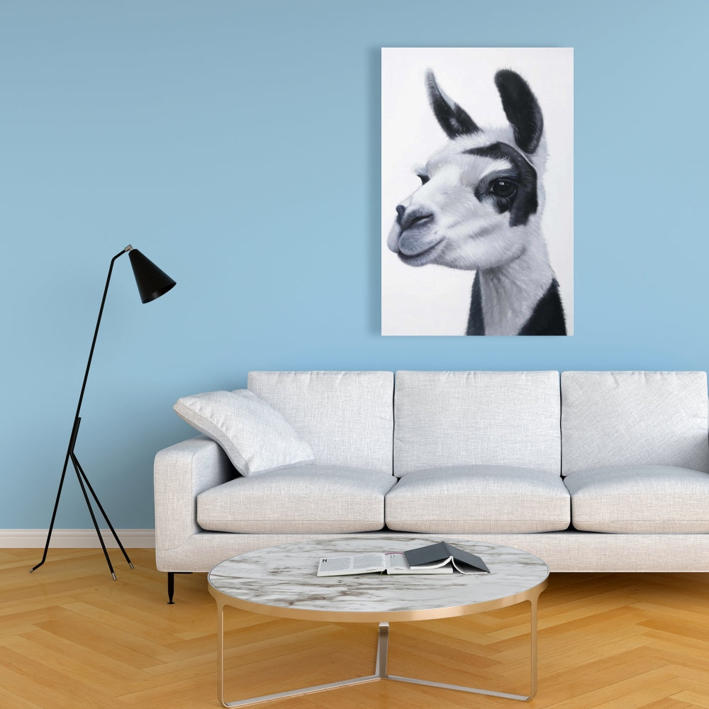 Black & White Lama Canvas | Farm Animal Bedroom Decor