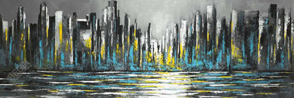 Abstract Blue Skyline | Gray Canvas | Bedroom Home Decor