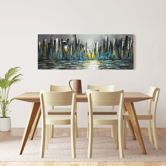 Abstract Blue Skyline | Gray Canvas | Bedroom Home Decor