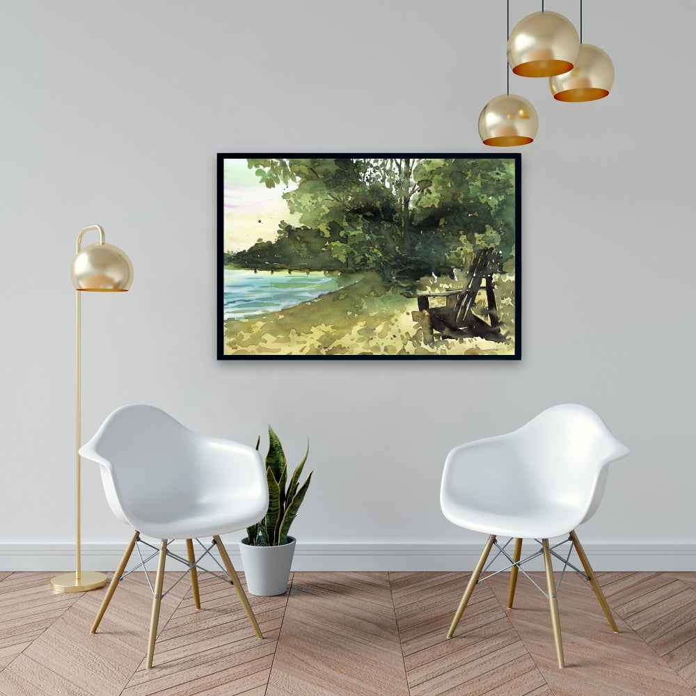 Toile encadrée « Journée au lac » | Décoration de chambre côtière