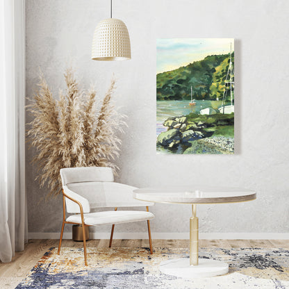 Toile « Journée en voilier » avec arbres verts côtiers – Décoration d'intérieur
