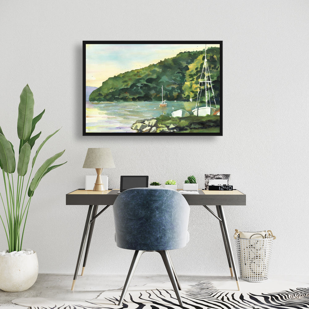 Sailboat Day Green Coastal Canvas | Home Decor Framed Art