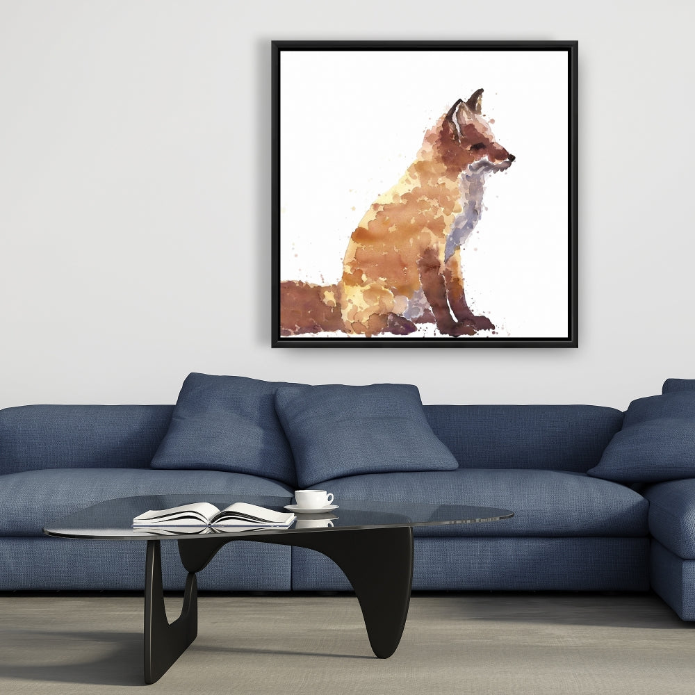 Décoration de salon scandinave | Toile encadrée marron représentant un renard roux