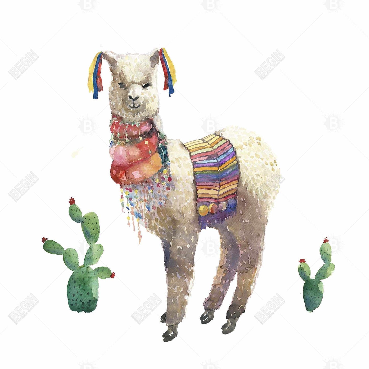 Toile rouge Lama Parade – Décoration de chambre à coucher avec animaux de la ferme
