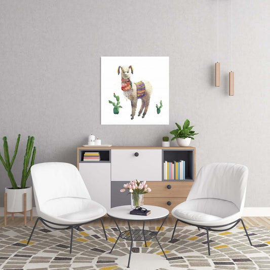 Toile rouge Lama Parade – Décoration de chambre à coucher avec animaux de la ferme