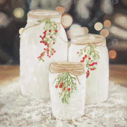 White Botanical Still Life Canvas - Christmas Candles Decor