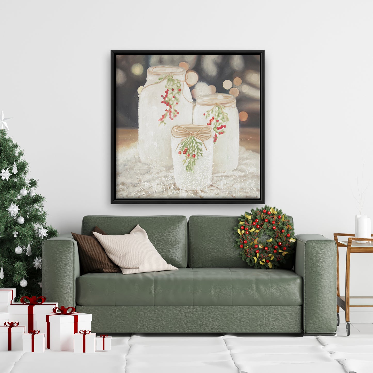 White Botanical Still Life Canvas - Christmas Candles Decor
