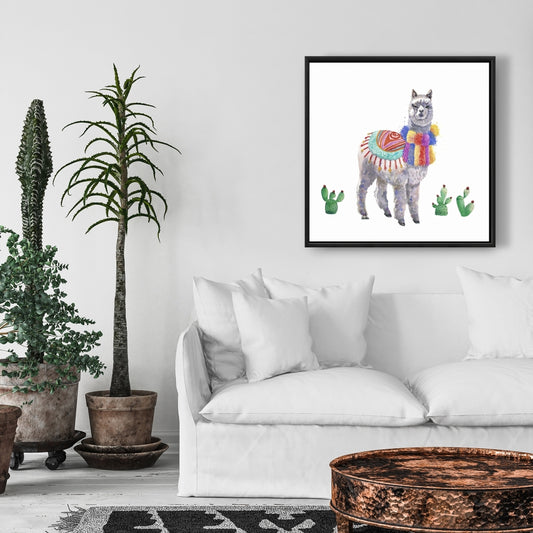 Toile encadrée représentant un lama péruvien traditionnel | Décoration d'animaux de la ferme