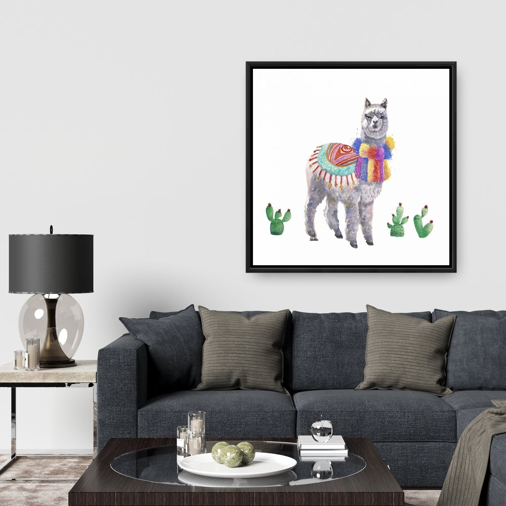 Toile encadrée représentant un lama péruvien traditionnel | Décoration d'animaux de la ferme