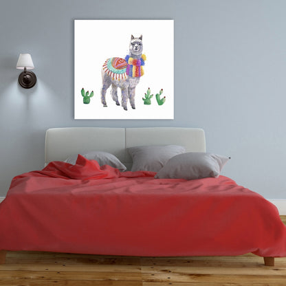 Ethnic Gray Bedroom Canvas | Traditional Peruvian Lama Decor