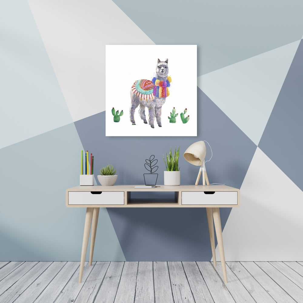 Ethnic Gray Bedroom Canvas | Traditional Peruvian Lama Decor