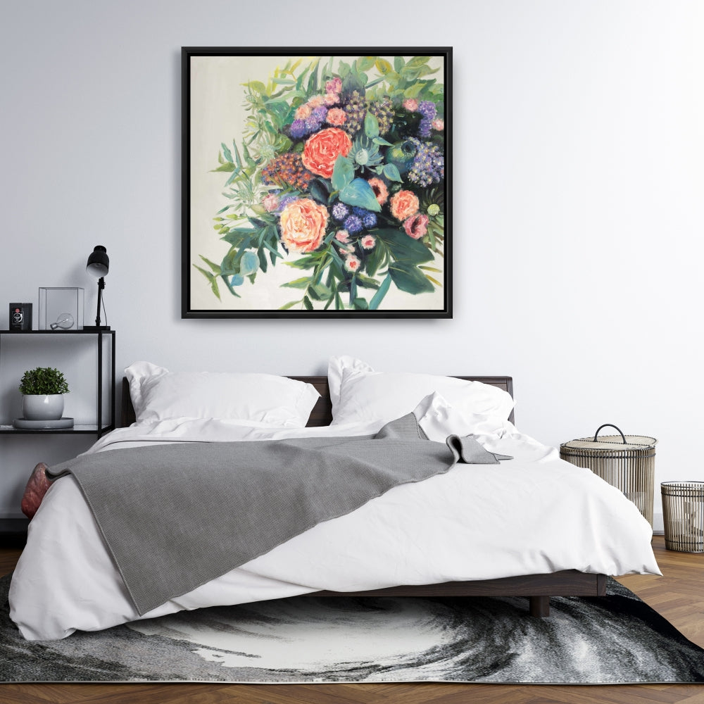 Toile verte « Mélodie de fleurs » – Décoration murale moderne pour chambre à coucher