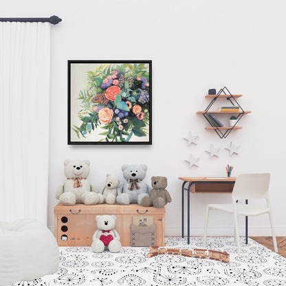 Toile verte « Mélodie de fleurs » – Décoration murale moderne pour chambre à coucher