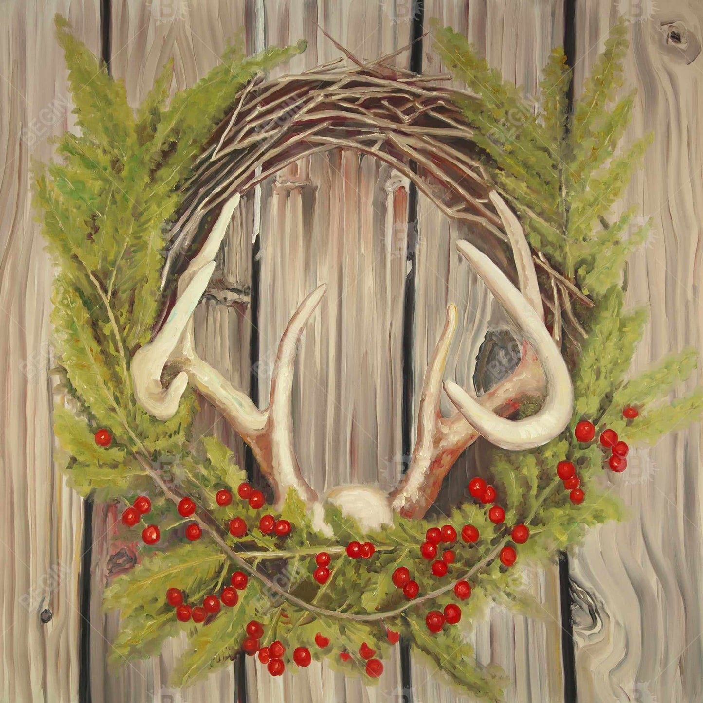 Rustic Botanical Canvas - Christmas Wreath with Panache Decor