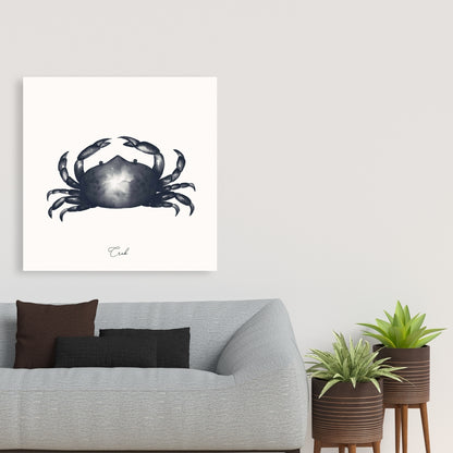 Blue Crab Canvas | Bathroom Decor | Aquatic Animal Art