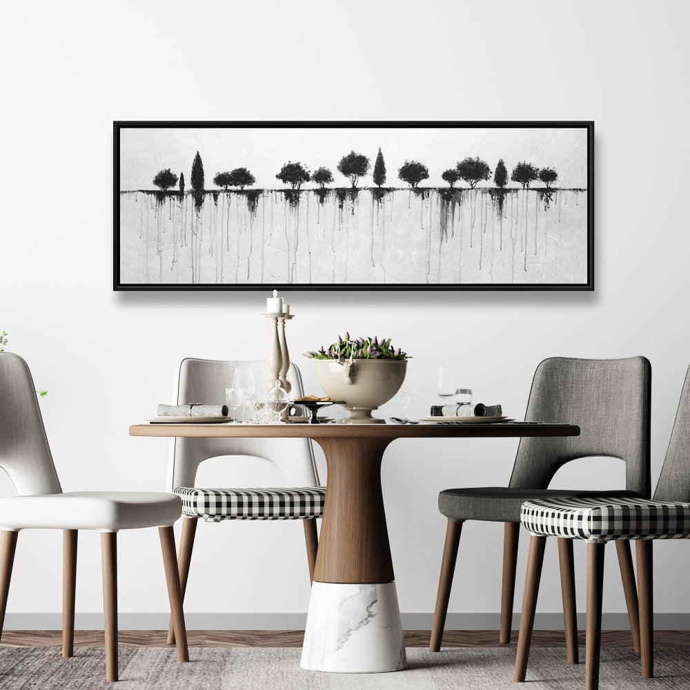 Bedroom Landscapes - Industrial Framed Canvas: Abstract Black Trees