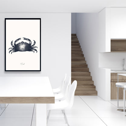 Blue Crab Marine Canvas | Aquatic Bathroom Decor Framed Art