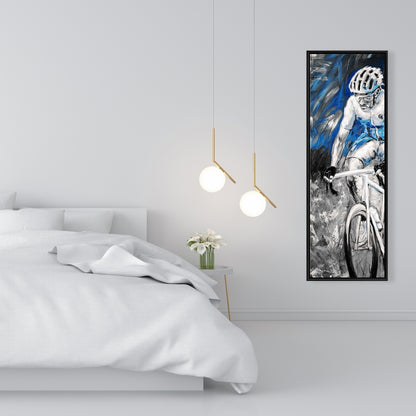 Professional Blue Cyclist Framed Canvas | Home Decor Art