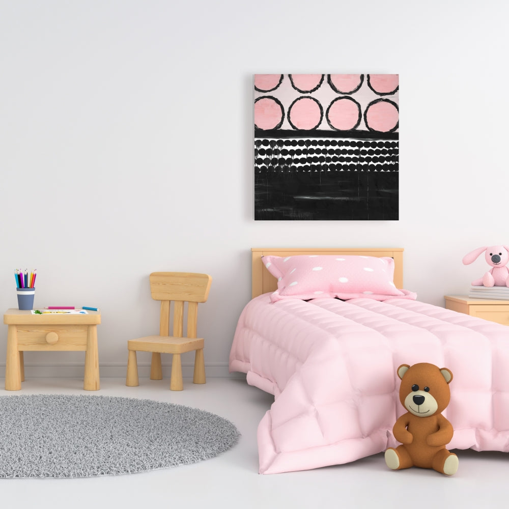 Toile blanche abstraite | Décoration d'intérieur avec grappe de cercles roses