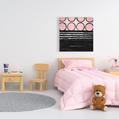 Toile blanche abstraite | Décoration d'intérieur avec grappe de cercles roses