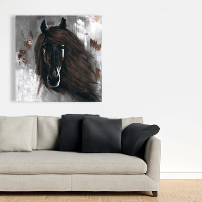 Dark Brown Horse Canvas | Rustic Farm Animal Home Decor