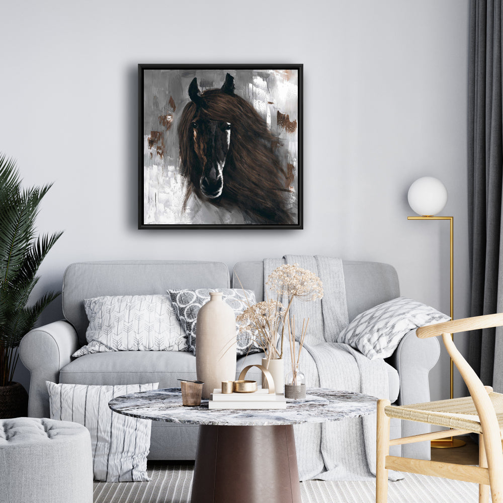 Toile Cheval Brun Foncé | Cadre rustique pour décoration intérieure