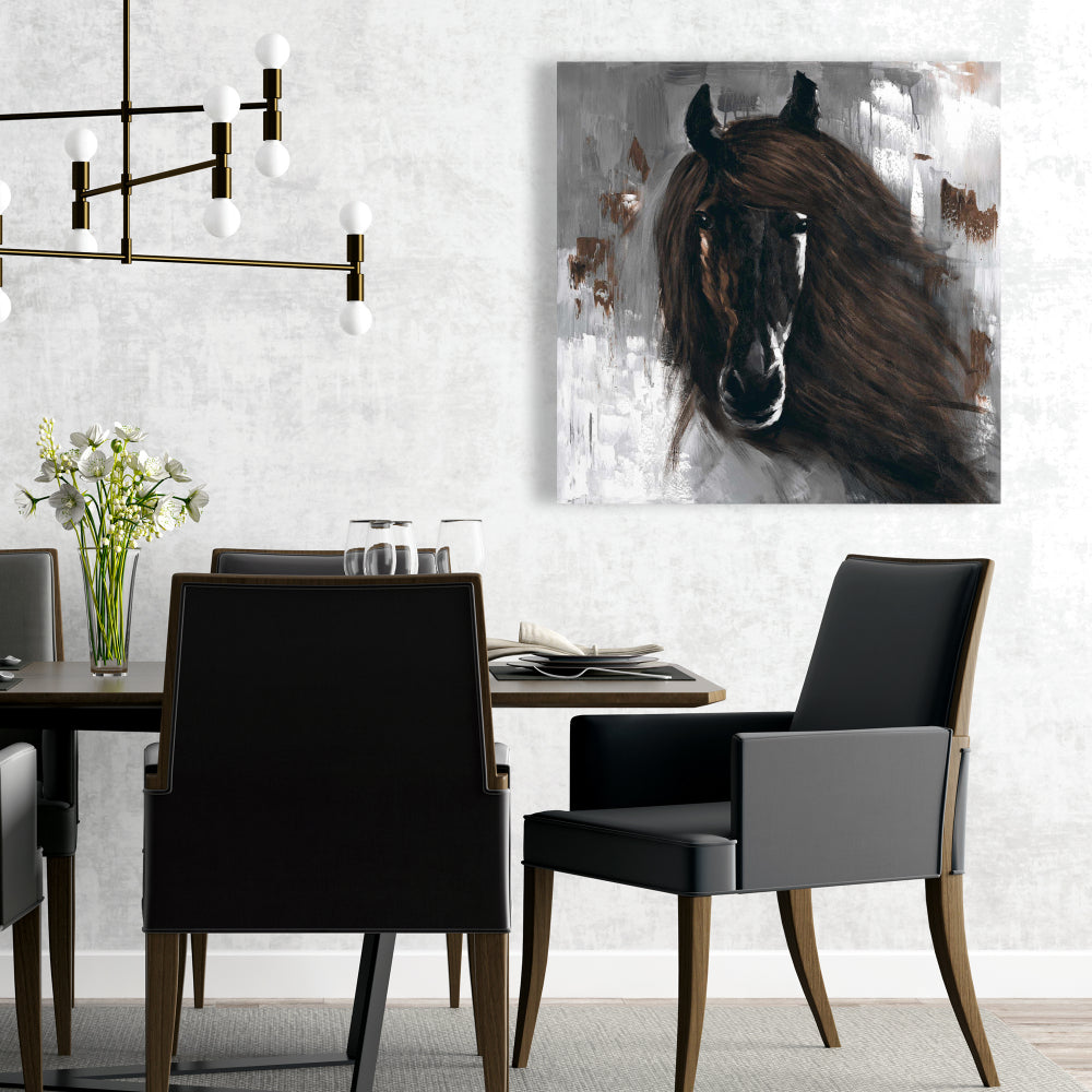 Dark Brown Horse Canvas | Rustic Farm Animal Home Decor