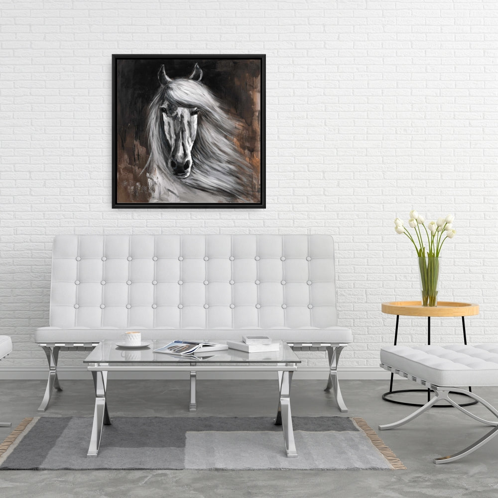 White Horse Rustic Canvas | Framed Wall Art for Home Decor