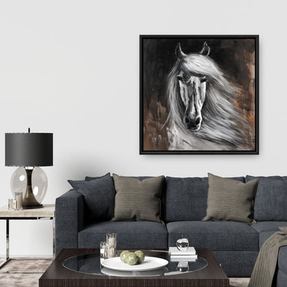 White Horse Rustic Canvas | Framed Wall Art for Home Decor