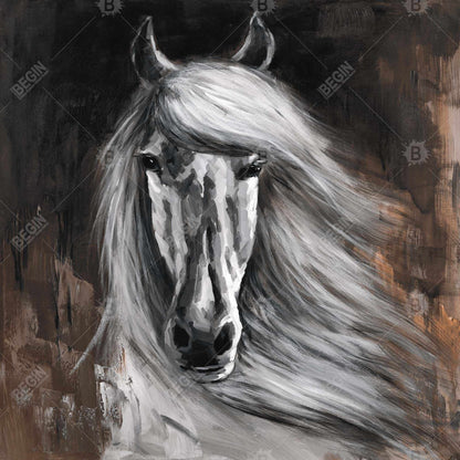 Toile rustique Cheval blanc | Décoration d'intérieur | Décoration murale animalière