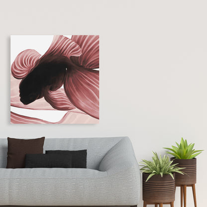 Asian Livingroom Decor | White Canvas Two Red Betta Art
