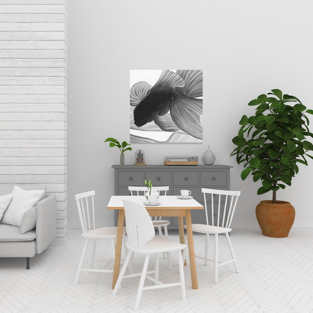 Monochrome Betta Fish Canvas | Aquatic Bedroom Wall Art Decor