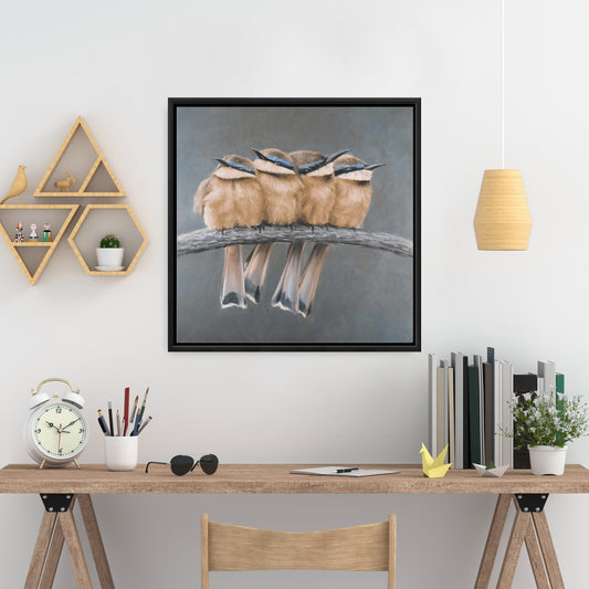 Toile encadrée marron exotique - Décor quatre oiseaux sur une branche