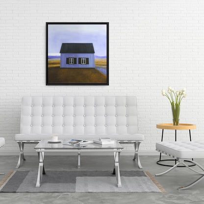 Blue Barn Framed Canvas | Blue Building Bedroom Wall Art Decor