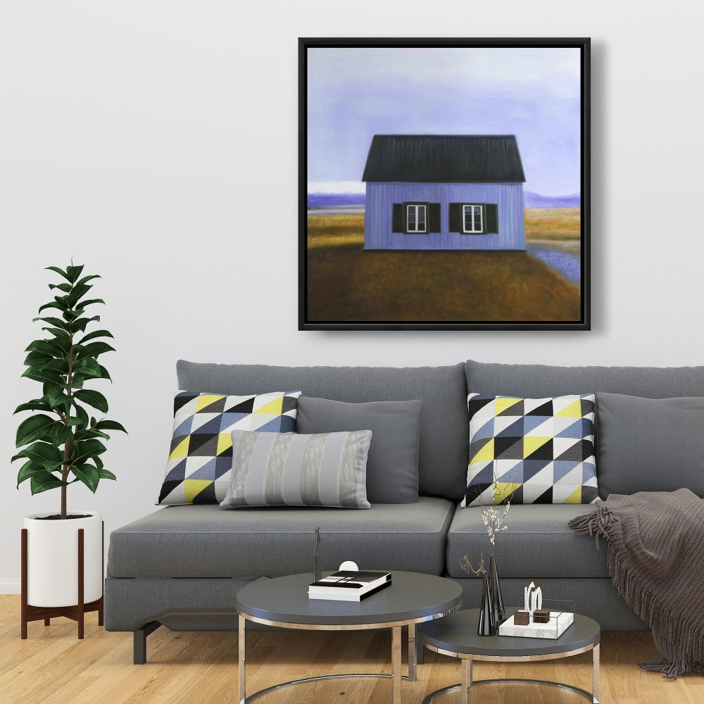 Blue Barn Framed Canvas | Blue Building Bedroom Wall Art Decor
