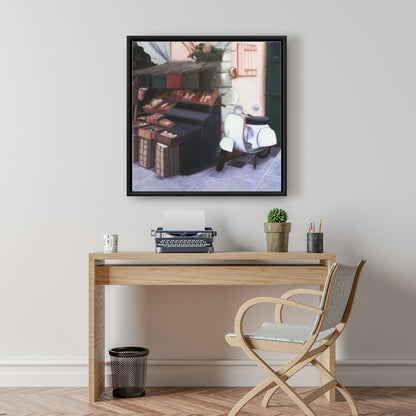 Kiosk in Italy Coral Framed Canvas - Bedroom Decor Art