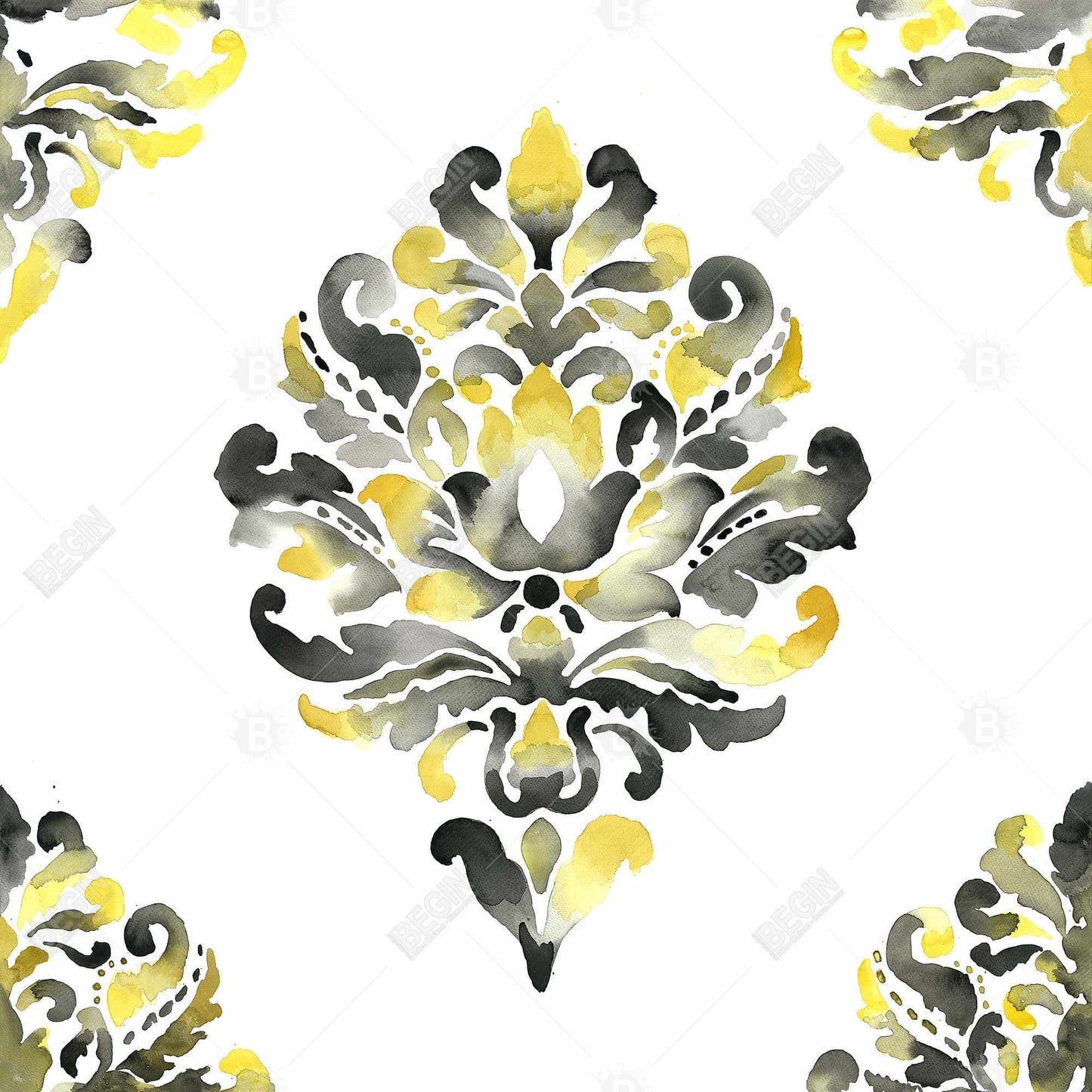 Toile décorative baroque bohème grise | Décoration murale