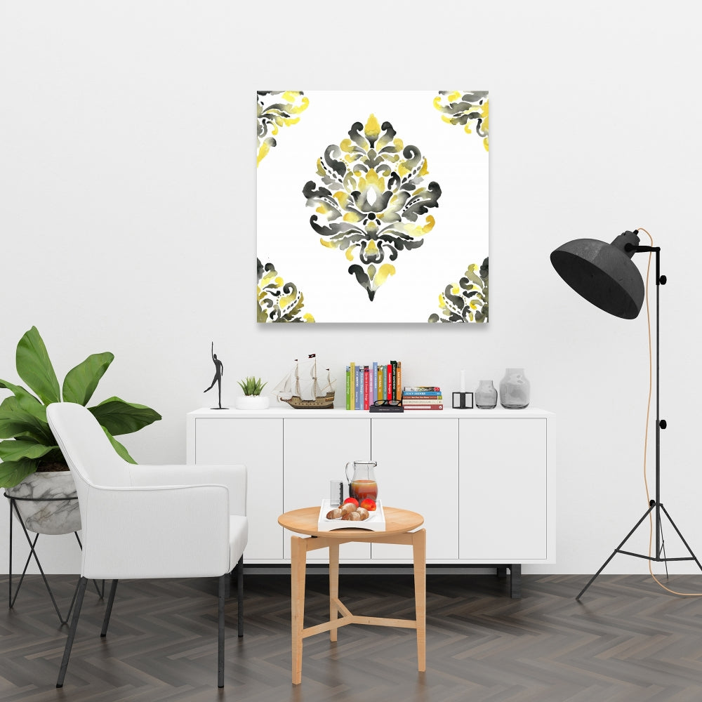 Gray Baroque Ornament Canvas | Bathroom Wall Art Decor