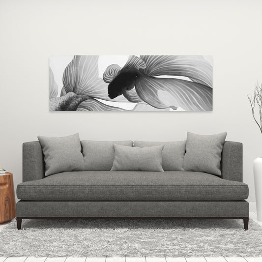 Monochrome Betta Fish Canvas | Aquatic Bedroom Wall Art Decor