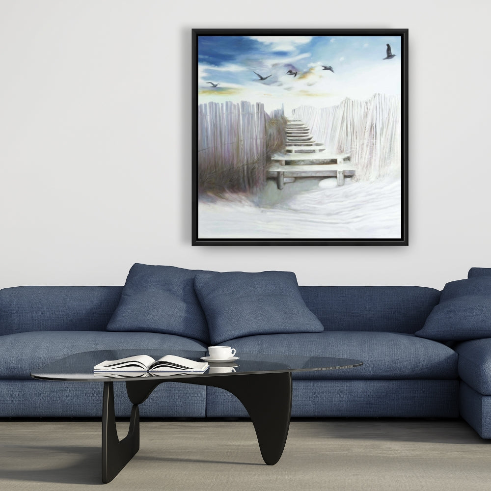 Break at the Beach Canvas | Blue Bird Coastal Framed Decor