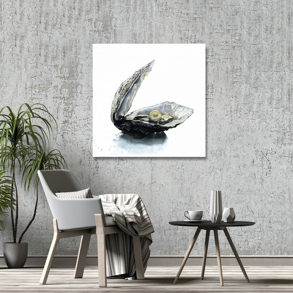 Pearl Oyster Blue Coastal Canvas - Aquatic Home Decor Art