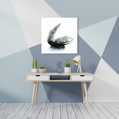 Pearl Oyster Blue Coastal Canvas - Aquatic Home Decor Art
