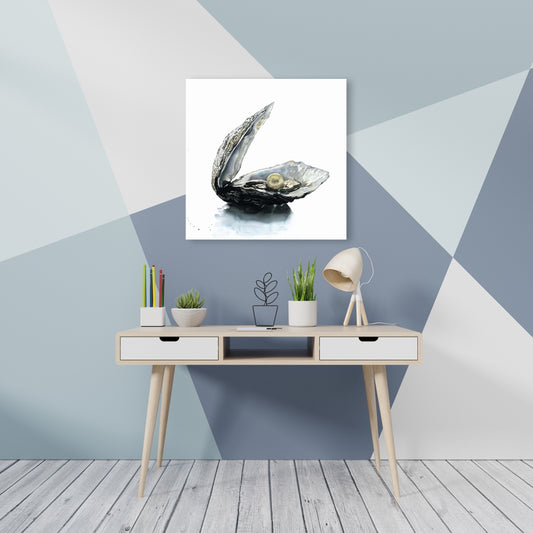 Pearl Oyster Blue Coastal Canvas - Aquatic Home Decor Art