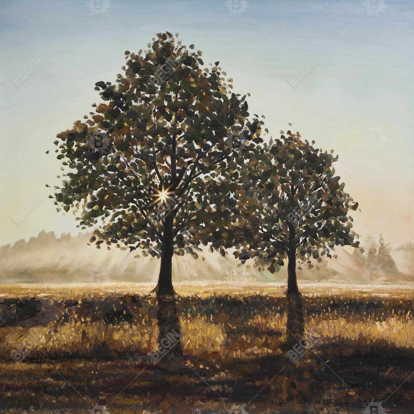 Trees in the Countryside Canvas - Rustic Living Room Decor