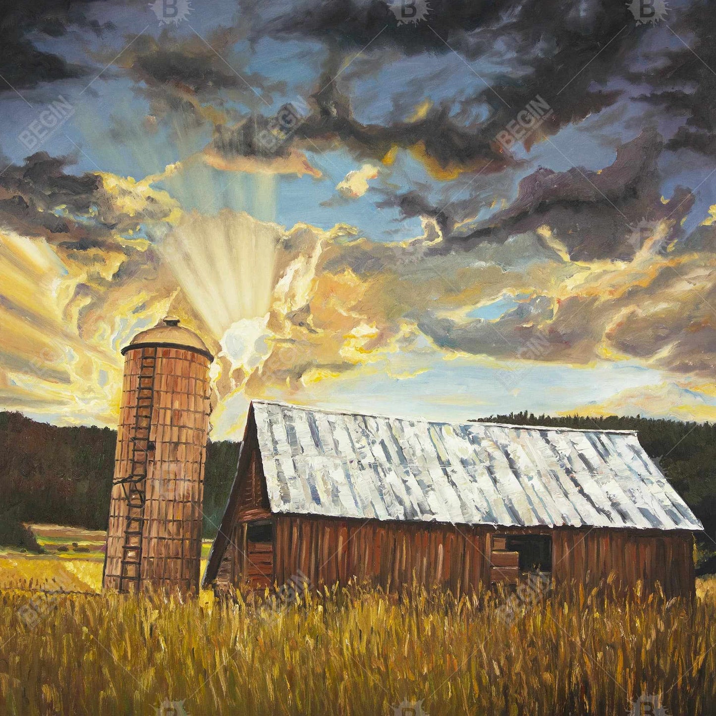 Hay Barn Brown Landscape Canvas | Bedroom Wall Art Decor