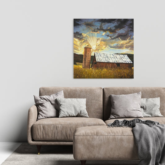 Hay Barn Brown Landscape Canvas | Bedroom Wall Art Decor